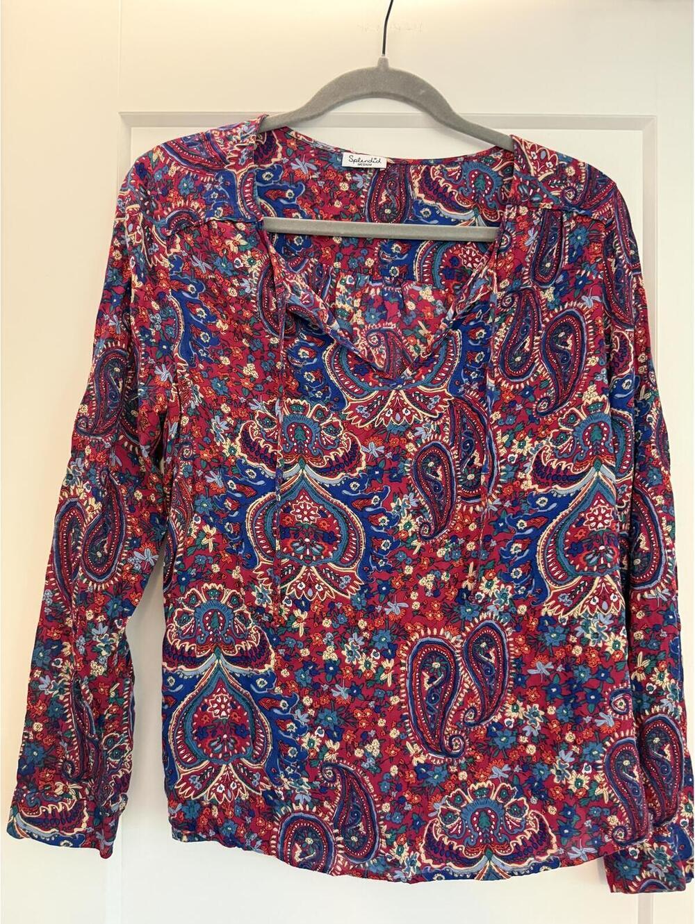Splendid Medium Paisley Floral Print Long Sleeve Blouse